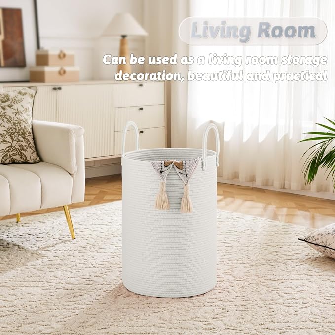 Artfeel Laundry Basket,Woven Cotton Rope Laundry Hamper,100L for Decorative Storage of Dirty Clothes,Toys and Blankets in Bathroom,Baby Room and Living Room