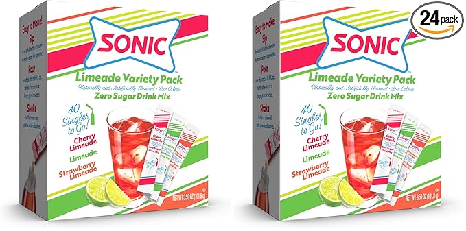 SINGLES TO GO! Sonic Singles To Go Limeade Variety Pack, Watertok Powdered Drink Mix, Includes 3 Flavors, Limeade, Cherry Limeade, Strawberry Limeade, 1 Box (40 Servings) (Pack of 2)