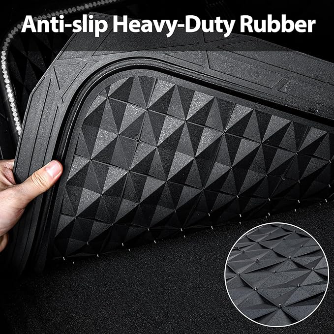 CAR PASS Bling Diamond Rubber Car Mats, Heavy Duty Deep Dish All-Weather Floor Mat Full Set Anti-Slip 3D Rhombus Waterproof Trim Fit Liner Universal Glitter Sparkly Shining Rhinestone, White Diamond
