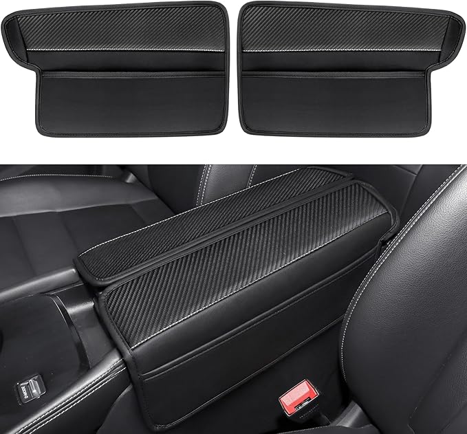 Center Console Armrest Cover for Nissan Rogue 2021-2026, Middle Console Pad Lid Cover Protector Elbow Arm Rest with Side Pockets, Rogue Interior Accessories, PU Leather (Carbon Fiber Pattern)