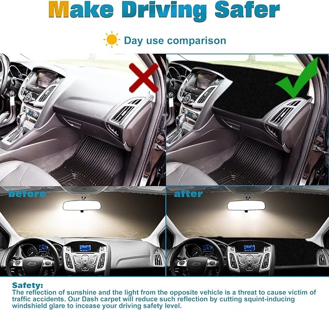 x xotic tech Center Console Dashboard Mat Pre-Cut Non-Slip Sunshield Sun Glare Protector Dash Carpet Pad Black Cover Compatible with Ford Focus 2012-2018