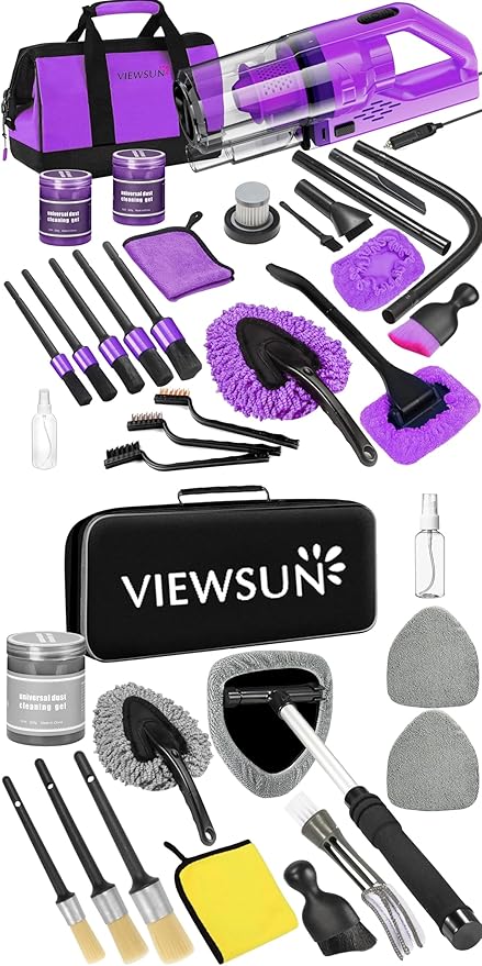 Viewsun 30 PCS Car Cleaning Kit, Purple Car Interior Detailing Kit with High Power Handheld Vacuum, Detailing Brush Set, Windshield Cleaner, Cleaning Gel, Complete Auto Accessories for Women Gift