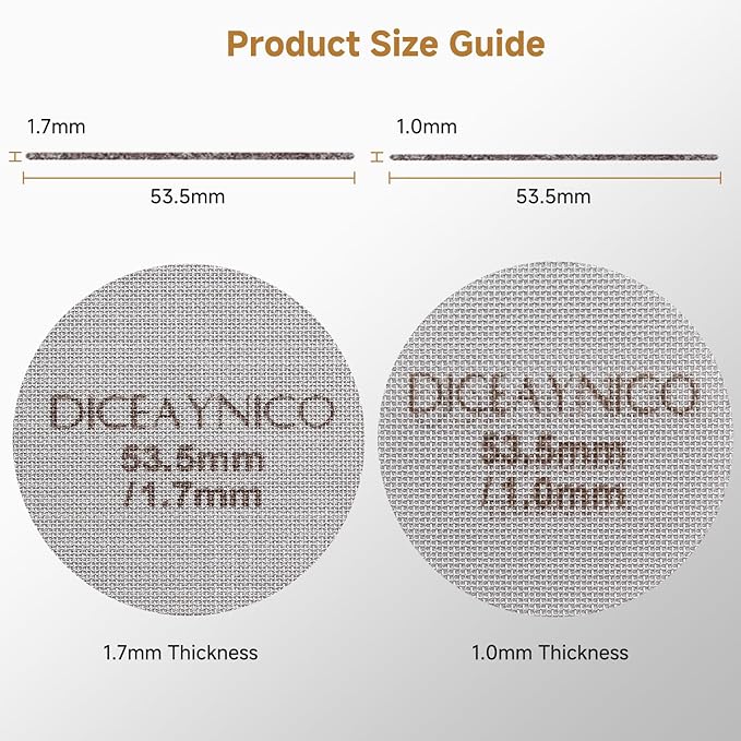 2 Pieces Espresso Puck Screen,Metal Coffee Filter,1.0mm & 1.7mm Thickness 150μm - 316 Stainless Steel,Reusable Barista Espresso Filters for Espresso 53.5mm Portafilter Filter Basket