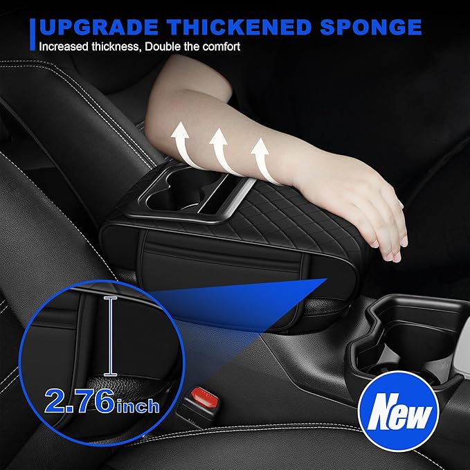 NUWQICD Center Console Cover Leather Armrest Cover Fit for Nissan Altima 1993-2025 Middle Console Cushion with Storage Box&Cup Holder & Phone Slot(Black)