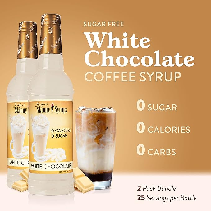 Jordan's Skinny Mixes Syrups Sugar Free Coffee Syrup, White Chocolate Flavor Mix, Zero Calorie Flavoring for Lattes, Protein Shake, Cocktail & More, Gluten Free, Keto Friendly, 25.4 Fl Oz (Pack of 2)