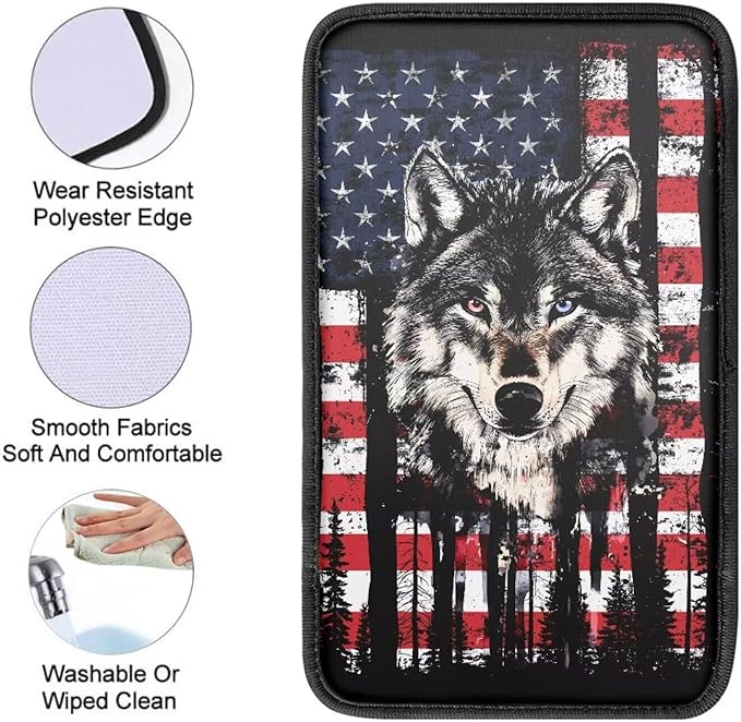 Wolf Car Center Console Cushion Pad Armrest Cover Protec Arm Rest Cover Car Protect from Pet Claws 12.3 x 7.5 Inch Universal Fit for Vehicles,Cars,Suvs,Vans,Sedans
