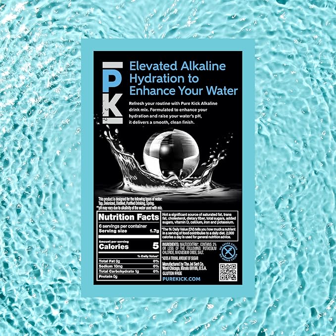 Pure Kick Alkaline pH 8.5 or Higher Powdered Drink Mix Packets, Unsweetened & Unflavored, 72 Total Packets (12 Boxes, 6 Packets Each), Singles to Go!