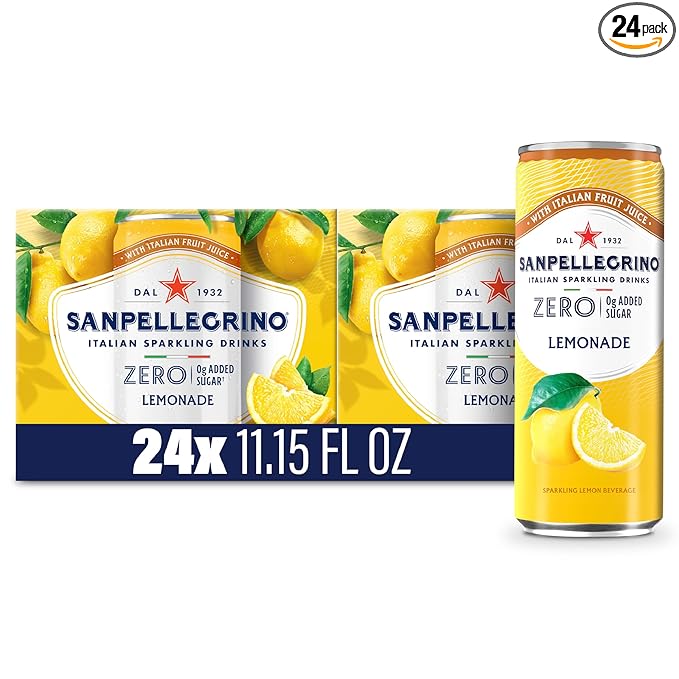 Sanpellegrino Zero Grams Added Sugar Italian Sparkling Drinks Lemonade, Sparkling Lemon Beverage, 24 Pack of 11.15 Fl Oz Cans