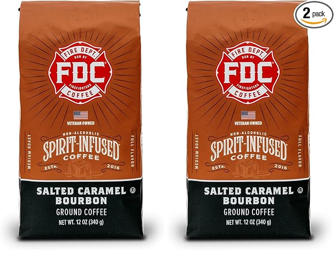 Fire Department Coffee - Salted Caramel Bourbon Coffee - Veteran Owned - Premium Bourbon Infused - Ground Medium Roast - Non-Alcoholic - Roasted in the USA - Veteran Owned (12 oz, Pack of 2)