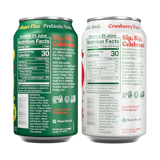 Poppi Sparkling Prebiotic Soda Beverage with Apple Cider Vinegar, Seltzer Water and Fruit Juice, Naughty or Nice Variety Pack, 12 Fl Oz, Pack of 12, Packaging May Vary
