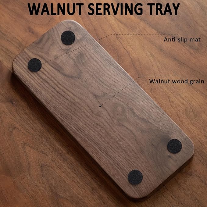 Muso Walnut Serving Tray - Solid Wood Small Rectangle Platter for Bathroom, Dinner, Tea, Coffee (11.8 x 5 in)