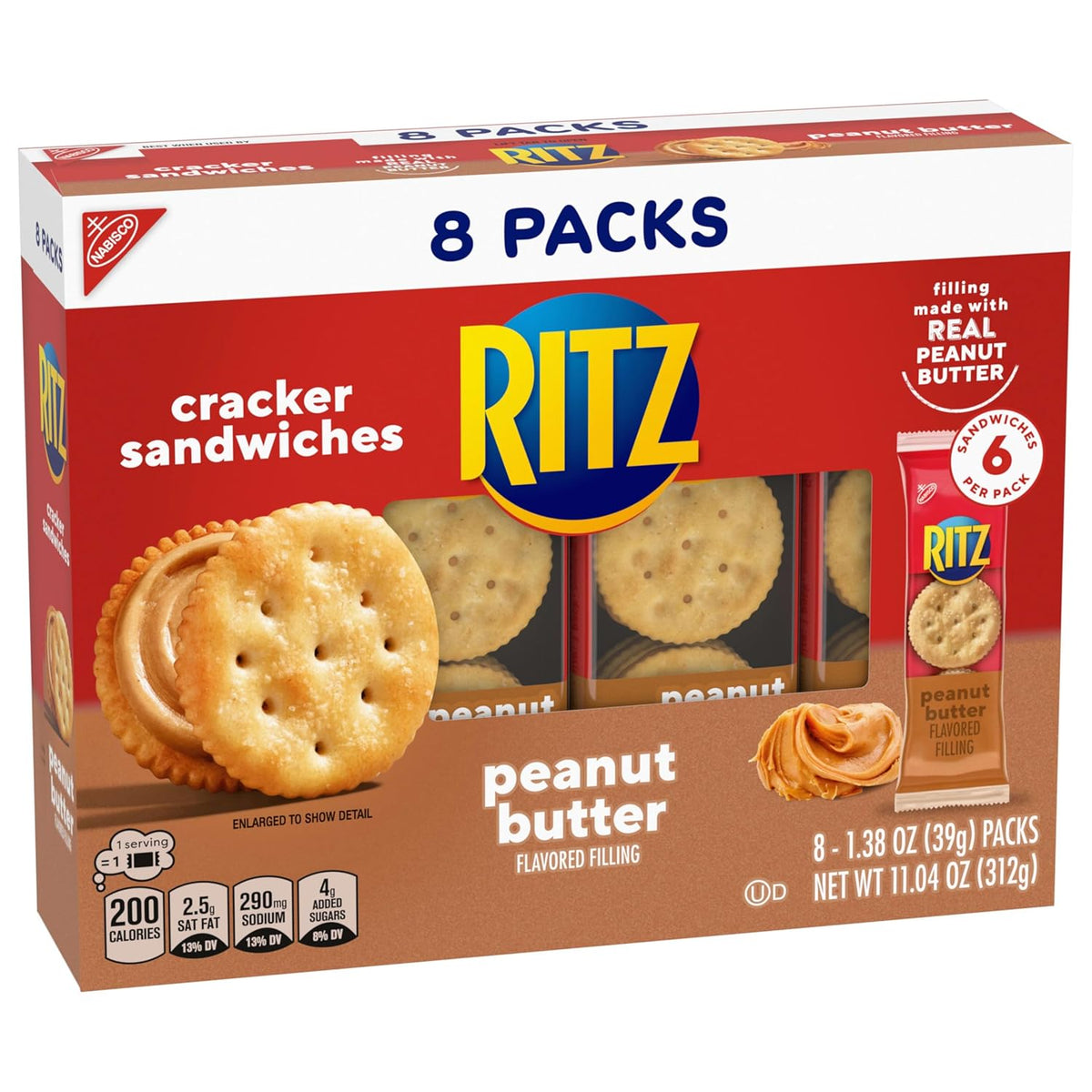 ritz peanut butter and cheese sandwich crackers variety pack, 32 snack packs, 6 crackers per pack