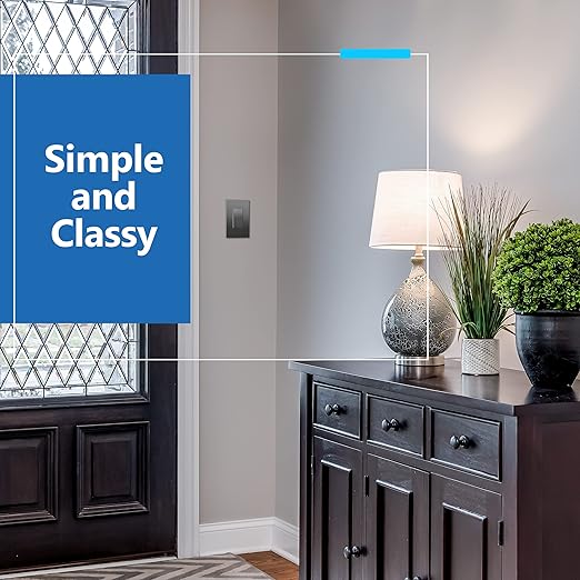 LIDER Minimalist Design Matte Finish Lighted Double Switch with Screwless Wall Plate Combination Frameless Decorator Switch with Locator Light Ground Terminal Single Pole 15A 120V UL Listed Space Gray