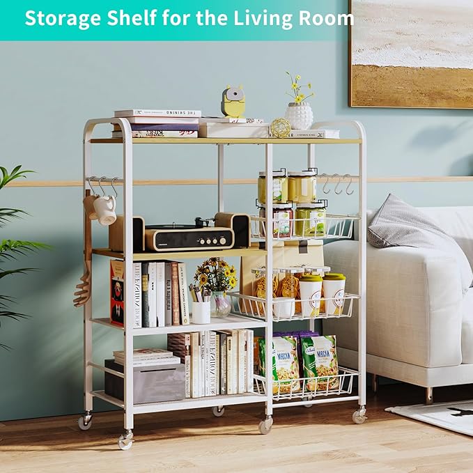 HapiRm Rolling Kitchen Microwave Cart - 4 Tier Microwave Table Stand with Pull-Out Baskets, Coffee Bar Baker's Rack with Wheels Rolling Storage Cart Organizer Shelf for Living Room Office, Balcony
