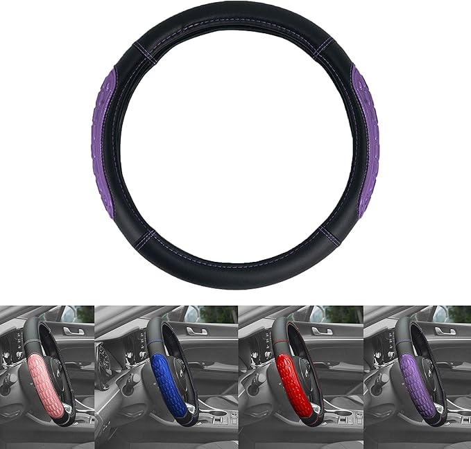 FH Group Universal Fit Ultra Grip Silicone and Faux Leather Steering Wheel Cover fits Most Cars, SUVs Red