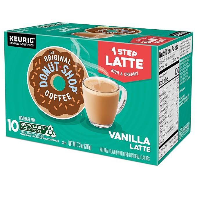 The Original Donut Shop Vanilla One-Step Latte, Single Serve Coffee K-Cup Pod, Flavored Coffee, 60 Count (6 Packs of 10)