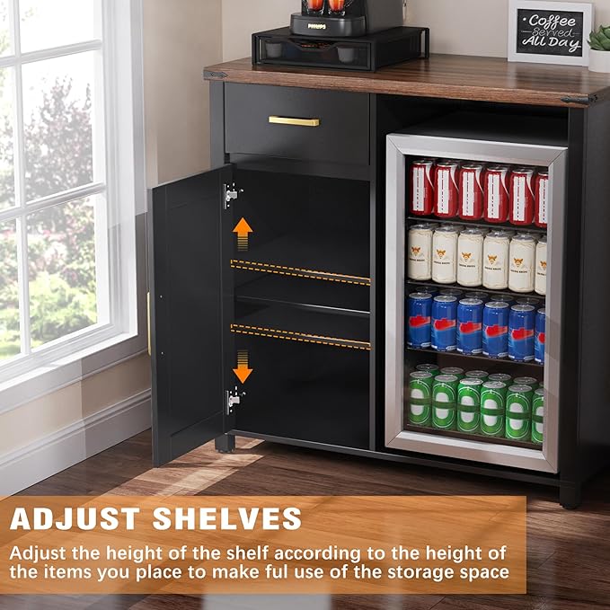 GDLF Coffee Bar with Mini Fridge Space, Mini Fridge Cabinet Stand，Liquor Wine Cabinet for Dorm, Kitchen or Office, 39.4" W X 20.9" D Tabletop