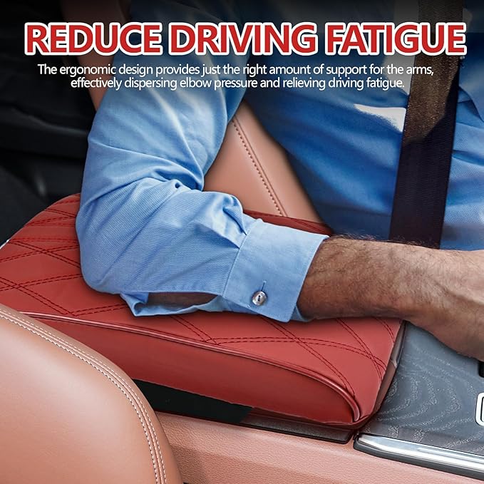 Memory Foam Car Armrest Cushion, 13"×8.3"×2" Leather Car Armrest Cover Pad, Auto Center Console Cover, Universal Vehicle Arm Rest Cover Protector, Interior Car Accessories (Wine Red)