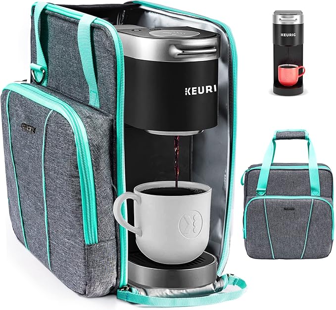 BAGSPRITE Coffee Maker Travel Bag Compatible with Keurig K-Mini or K-Mini Plus, Single Serve Coffee Brewer Carrying Case with Multiple Pockets for K-Cup Pods, Storage Bag With Shoulder Strap