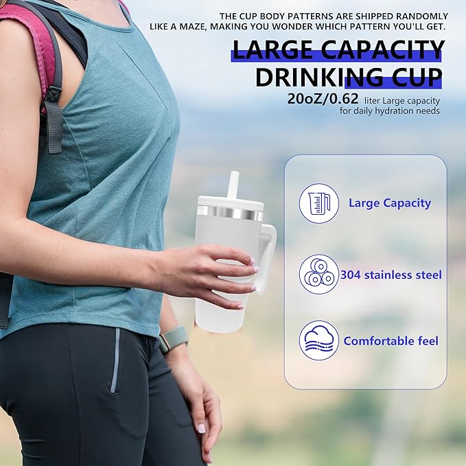 2PCS 20-OZ Insulated Water Bottle,Insulated Stainless Steel Tumbler,Reusable Cold Drink Thermos,BPA-Free, Double-Wall Stainless Steel Water Bottle (Body Color-Blind Boxs, 20, Fluid Ounces)
