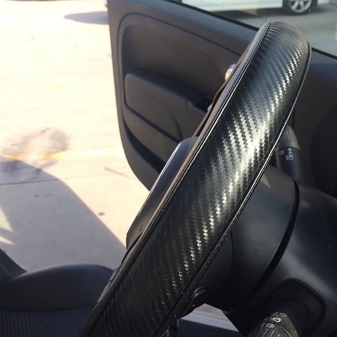 Jdragon Black & Carbon Fiber Style PVC Leather Slip-On Steering Wheel Cover 14.25-15" Diameter