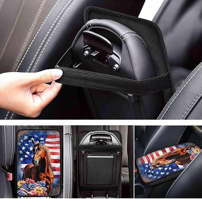 Flag Horse Auto Armrest Console Cover Arm Rest Cover Car Soft Car Console Covers Protect from Pet Claws for Most Vehicle, SUV, Truck, Cars