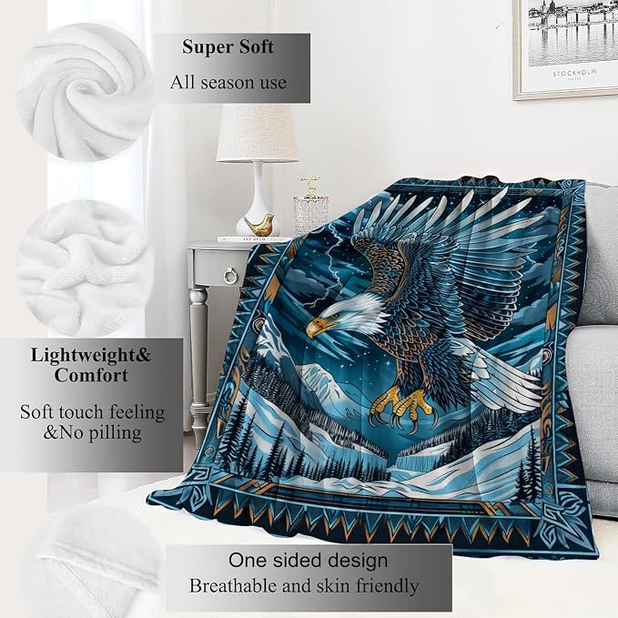 Blue Eagle Blanket,Mountain Nature Southwestern Throw Blankets,Gifts for Kids Adults & Wildlife Loves,Lightweight Soft Fleece,for Sofa Couch Bed Room Travel,Birthday Decor,50x60in