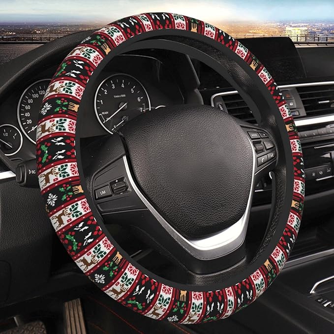 Neoprene Steering Wheel Cover Moose Holiday Pattern Car Steering Wheel Cover Universal Fit for Most Cars