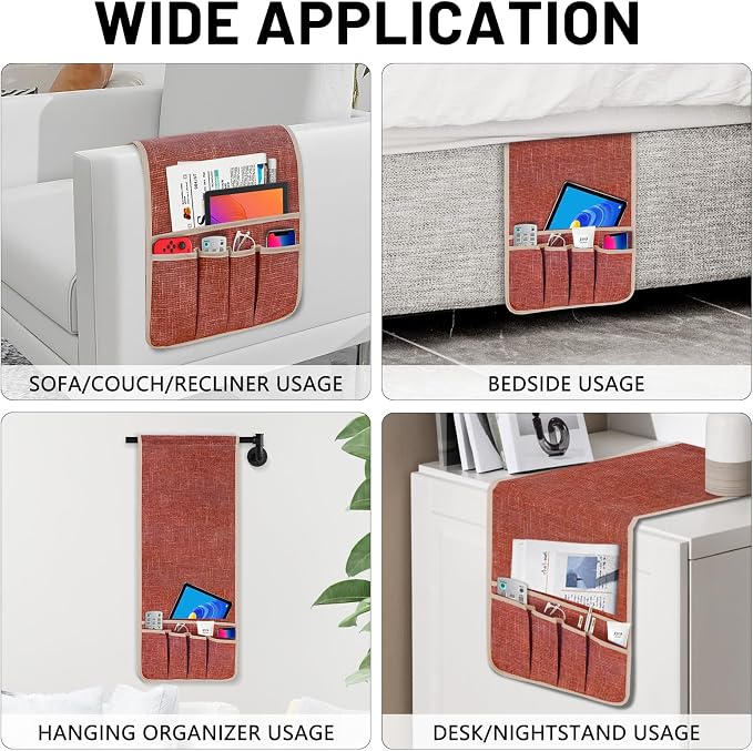 Couch Armrest Remote Control Holder, Couch Caddy Gifts for Seniors Bed Caddy Tv Remote Holder with 5 Pockets for Key Glasses Phone Magazine Holders