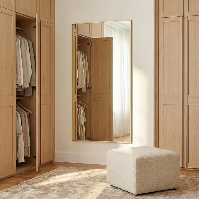 55"x30" Gold Bathroom Mirror, Metal Framed Vanity Mirror for Wall, Full Length Body Mirror for Bedroom & Closet, Modern Luxe Decor, Flush Mount