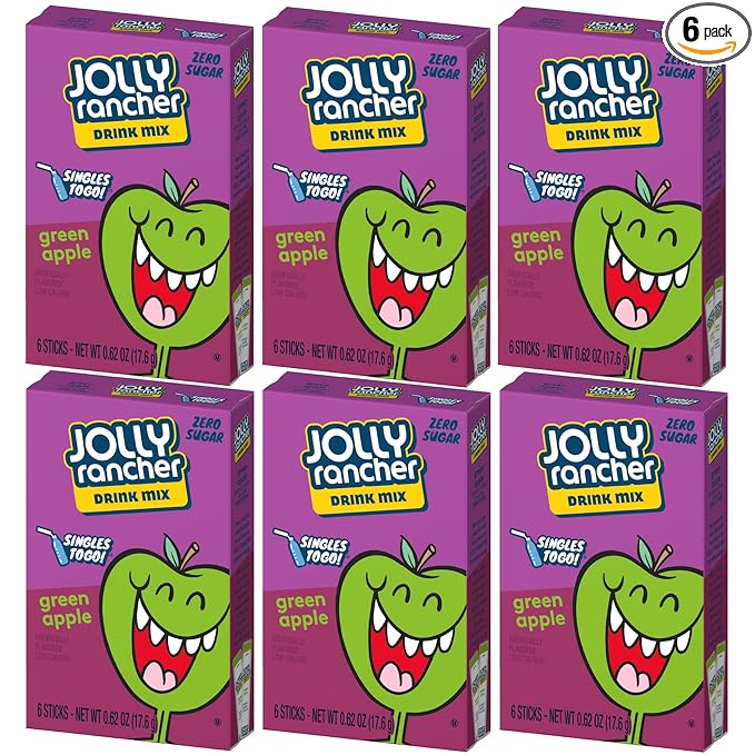 SINGLES TO GO! Jolly Rancher Green Apple, 6 Boxes with 6 Packets each, 36 total servings