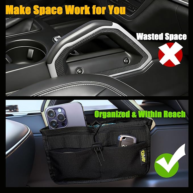 Seat Back Storage Bag for Ford Bronco 2021-2025, MOLLE Tactical Organizer for 2-Door & 4-Door (Not Sport), Armrest Storage Pouch, 600D Oxford, No Drill Easy Install, Off-Road Gear Holder Black