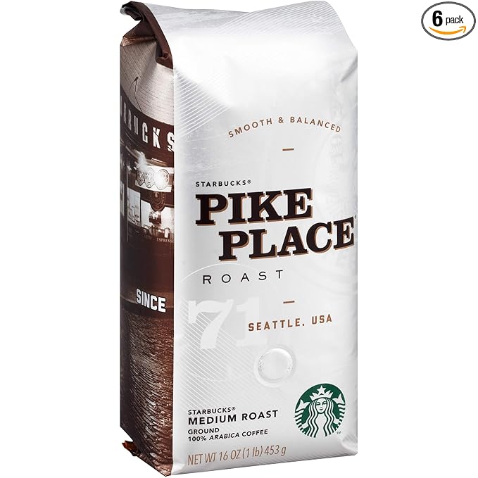 Starbucks Pike Place Roast Ground Coffee, Pike Place, 16 oz, Pack of 6