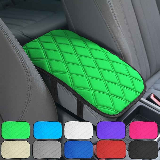 WYLF Water-Resistant Neosupreme Center Console Pad with Diamond Pattern Green Armrest Cushion Cover Soft Protector Universal Fit for Cars Trucks and SUVs