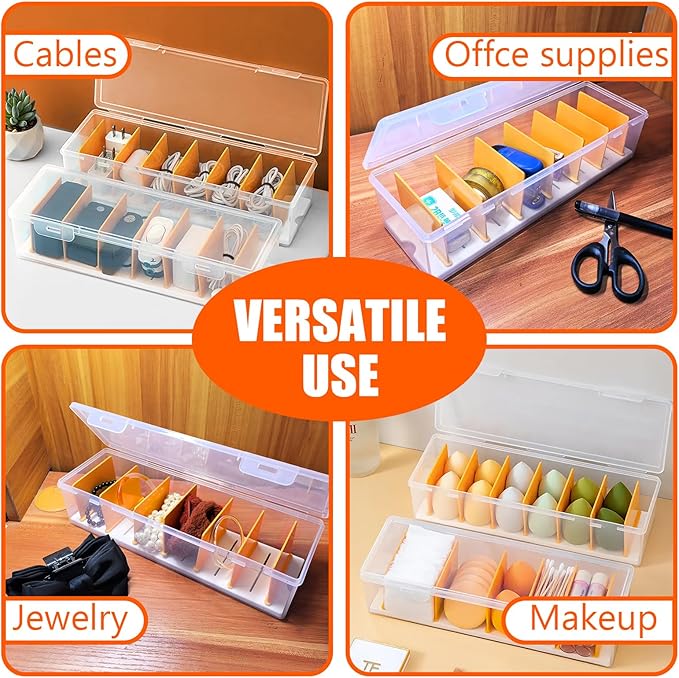 Charger Organizer, Cable Cord Organizer Box (2PCS) - Adjustable Dividers, 16 Cable Ties, Clear Charger Storage Box for Cable, Phone, Drawer Organization