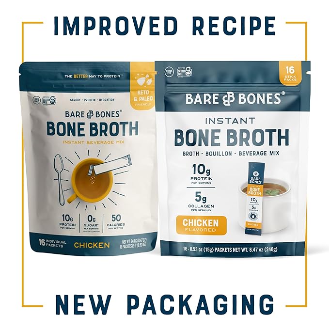 [DISCONTINUED] Chicken Bone Broth Instant Powdered Mix Packets | 5g Collagen | 10g Protein | Keto & Paleo Friendly | No Artificial Flavors | Non-GMO, Gluten-Free, Dairy-Free on-the-go 16 Pack