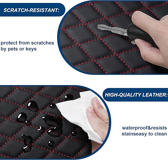 Car Center Console Cover Fit for Volkswagen Atlas Leather Armrest Cover with 2 Storage Bags Waterproof Console Cover Scratch & Wear Resistant(Redline)