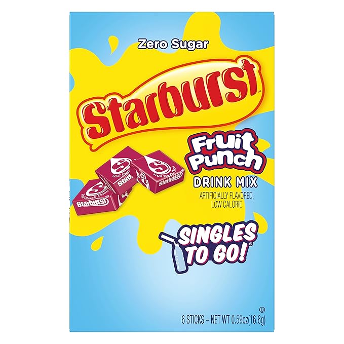 Starburst Singles To Go Powdered Drink Mix, Fruit Punch, 3 Boxes with 6 Packets Each - 18 Total Servings, Sugar-Free Drink Powder, Just Add Water, 6 count (Pack of 3)