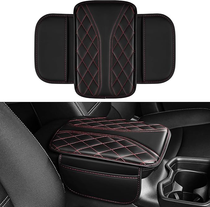 Center Console Cover for Impala Malibu Volt Sonic Trailblazer Equinox Trax Blazer Colorado Bolt Waterproof Armrest Cover with Soft Leather,Anti-Scratch Auto Armrest Pad（Redline