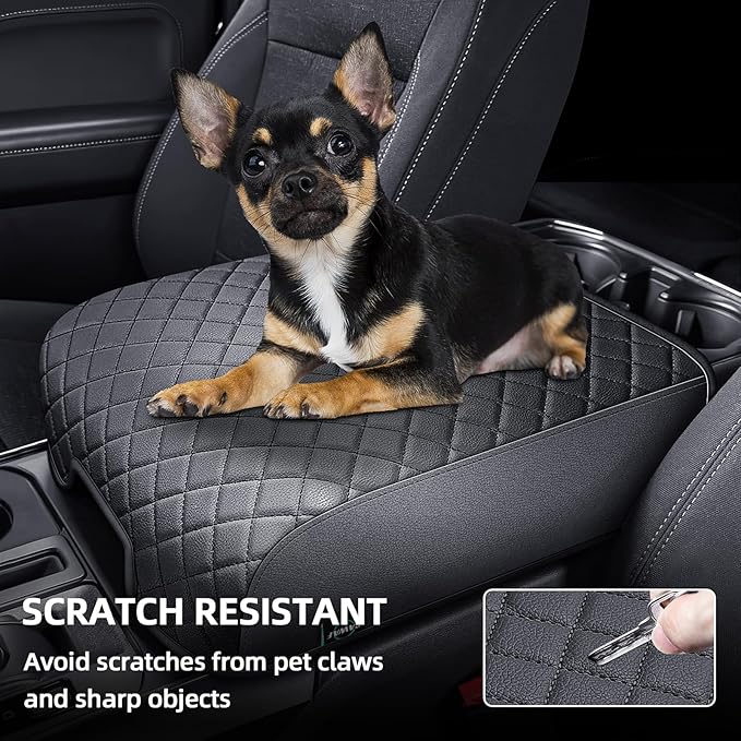 Center Console Cover Compatible with 2021 2022 2023 2024 2025 Ford F150, Customized Leather Armrest Box Protective Cover, Armrest Lid Protector Pad for Car (Bucket Seat Only)