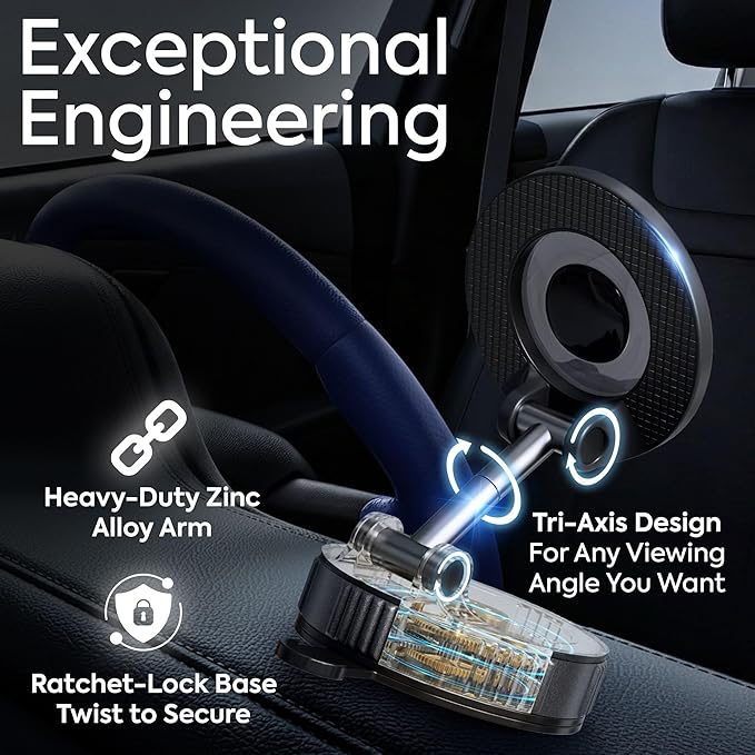 2026 Upgraded Vacuum Magnetic Phone Holder for Car, Premium Car Phone holder MagSafe, Universal 360° Dashboard Phone Holder with Strong Suction Grip, Carbon Fiber Style For Smartphones/Kitchen/Gym