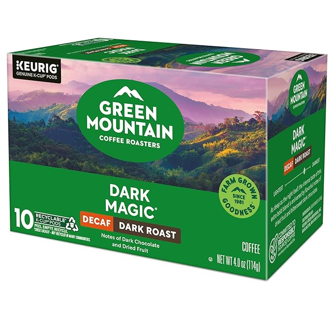 Green Mountain Coffee Dark Magic Decaf, Keurig Single Serve K-Cup Pods, Dark Roast Coffee, 60 Count, (6 Packs of 10)