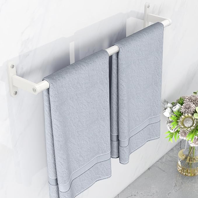KLJKPA White 24 Inch Bathroom Towel Bar, Towel Racks for Bathroom Wall Mounted Hanging Bath Towels, Stainless Steel Single Towel Rod Holder