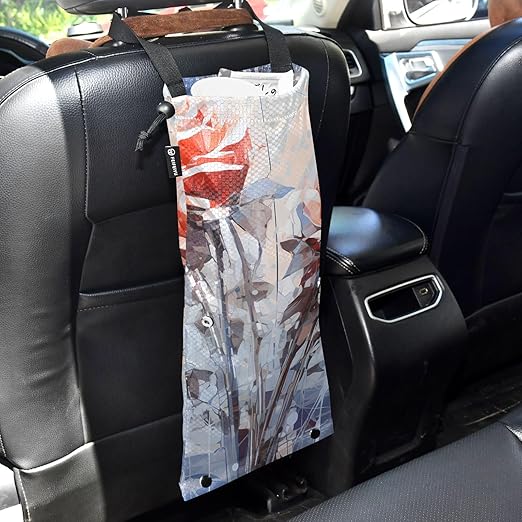 ALAZA Hanging Car Trash Bags Garbage Bag Trash Can for Back Seat Small Rose Grunge 1 Washable Storage Bag Retractable 2 Pack