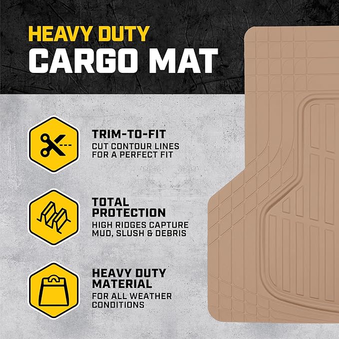 Cat® ToughLiner Heavy Duty Rubber Floor Mats & Cargo Trunk Liner for Car SUV Van Sedan, Beige - Trim to Fit, All Weather Deep Dish Automotive Floor Mat, Total Dirt Protection