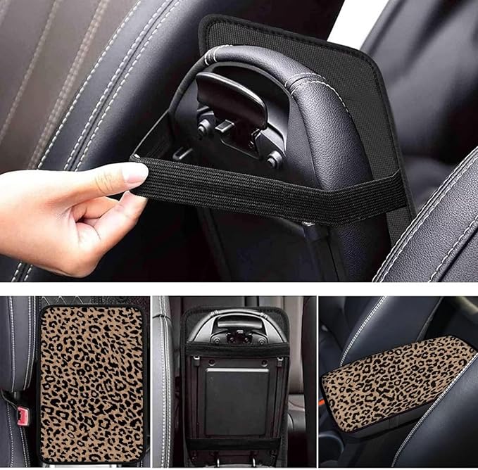 Brown Leopard Print Center Console Cover Soft Arm Rest Cover for Most Car,SUV,Universal Leopard Car Accessories