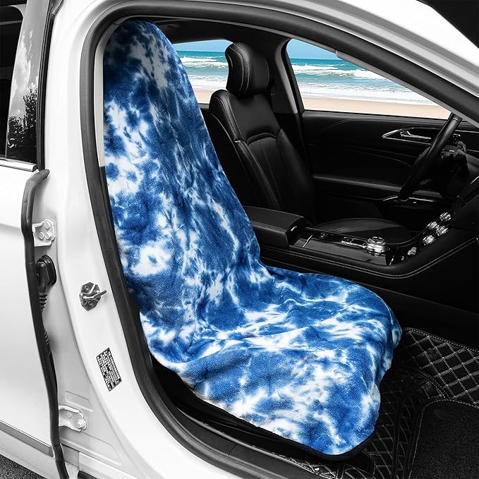 Car Seat Towel Covers with Storage Bag, Waterproof Sweatproof Towel Seat Cover Universal Front Seat Covers Washable Non-Slip Seat Protector for Workouts(Blue & White - Point, 1Pcs Front Seat Cover)