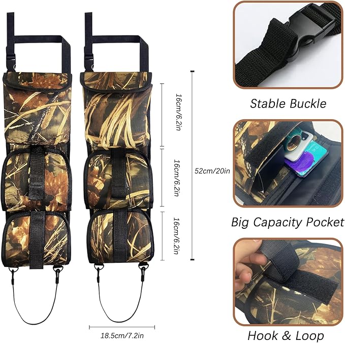 Seat Back Gun Rack, 2 Pack Truck Gun Rack Foldable Car Seat Back Gun Holder Camo Rifle Holder with Storage Pockets, Gun Sling Bag for Hunting Rifles/Shotguns, Fit Most Truck SUV