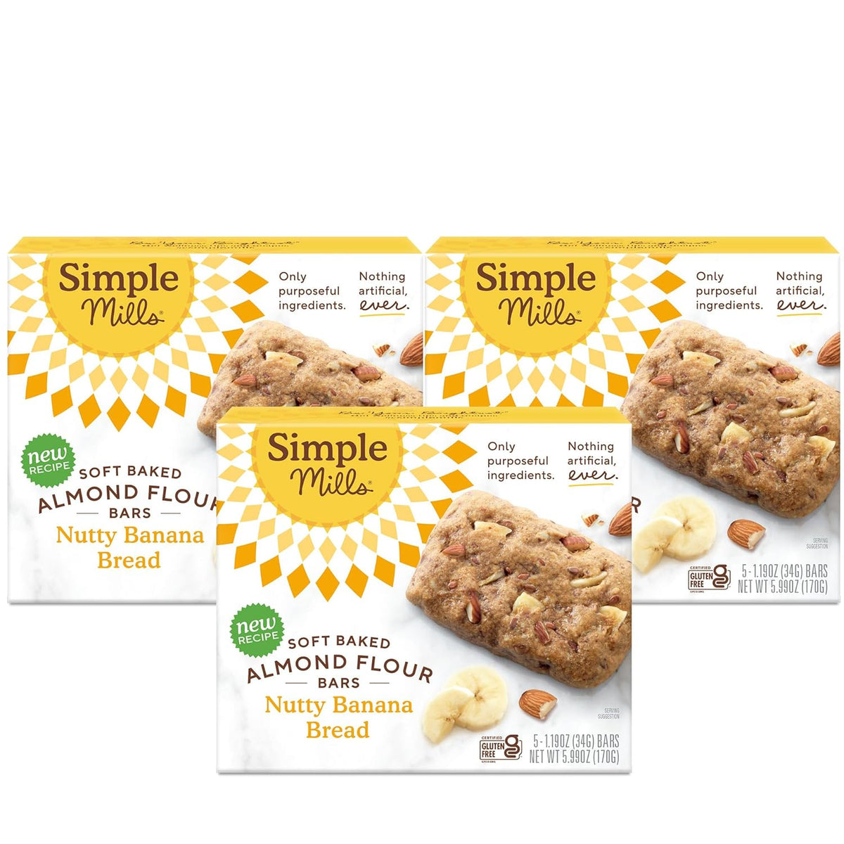 Simple Mills Soft Baked Dark Chocolate Almond Flour Bars, 5 ct, 1.19 oz each