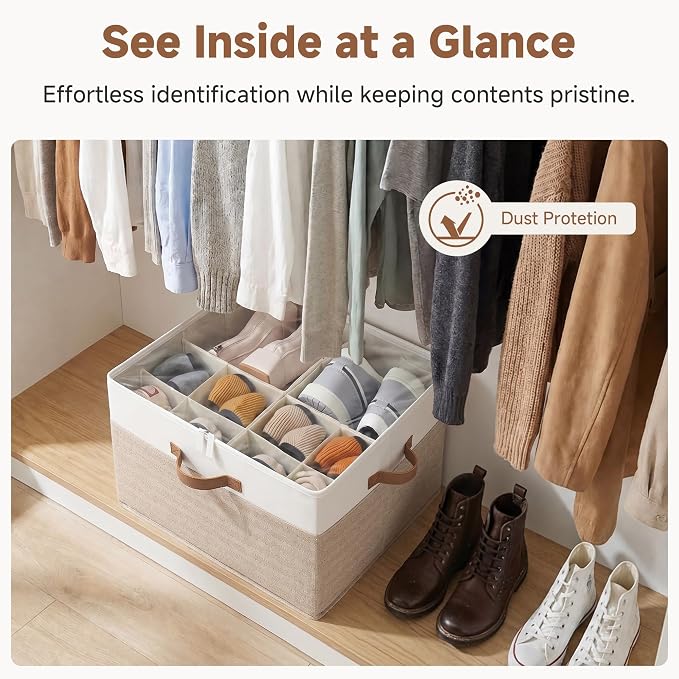 StorageWorks Shoe Organizer for Closet, Foldable Shoe Storage Box with Adjustable Dividers, Shoe Closet Organizer for Heels, Sneakers, Fits up to 16-32 Pairs, Brown & White